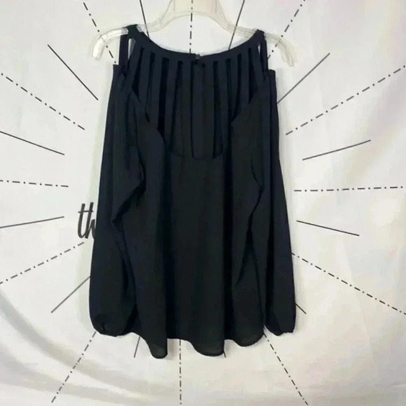Forever 21 Plus Black Cold Shoulder Caged Back Peasant Blouse Top - Picture 3 of 6
